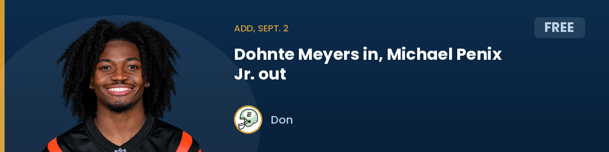 Add, Sept. 2: Dohnte Meyers in, Michael Penix Jr. out