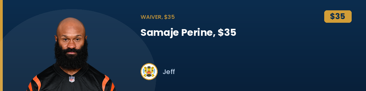 Waiver, $35: Samaje Perine, $35