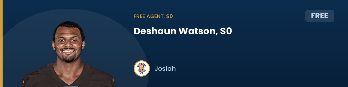 Free agent, $0: Deshaun Watson, $0